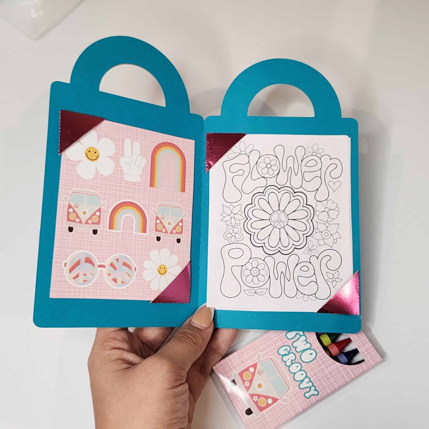Two Groovy coloring suite case + stickers, Groovy party favors, Groovy coloring
