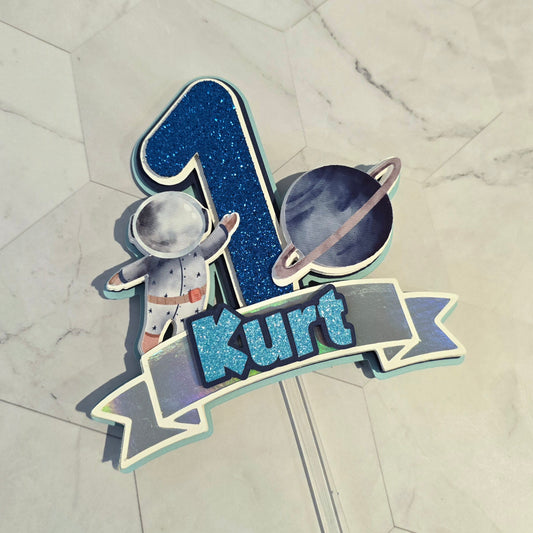 First trip to the moon Cake topper, Space birthday theme, Astronaut Cake topper