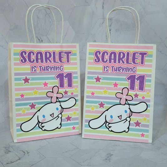 Cinnamon roll Goodie bags, Sanrio gody bags, Cinnamon roll party theme