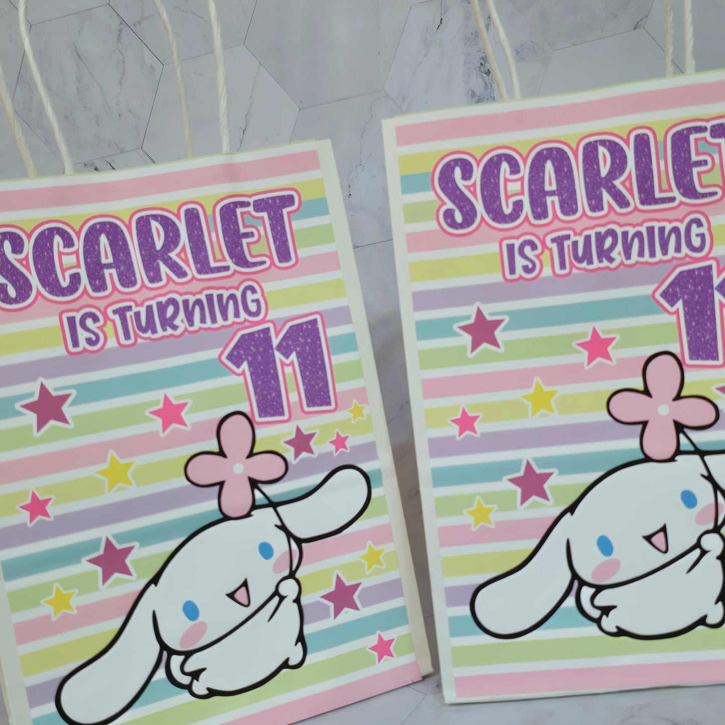 Cinnamon roll Goodie bags, Sanrio gody bags, Cinnamon roll party theme