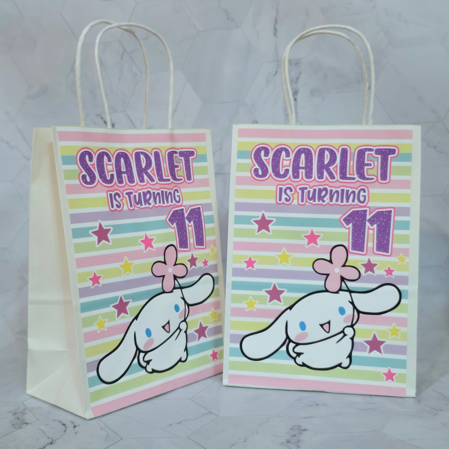 Cinnamon roll Goodie bags, Sanrio gody bags, Cinnamon roll party theme