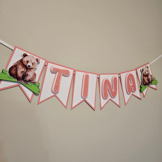 Brown bear banner, Teddy bear theme banner, Bear party decoration, Brown bear banner