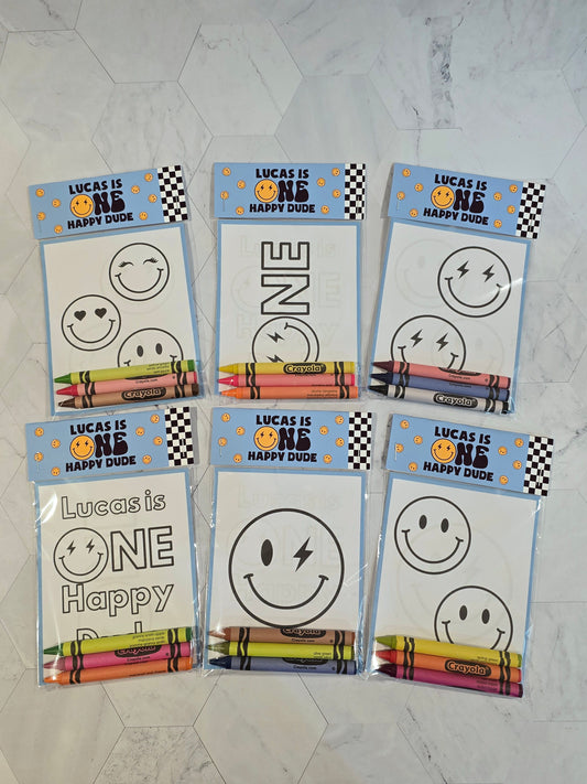 Blue One happy dude coloring books, One happy dude coloring pages, One happy dude party favors