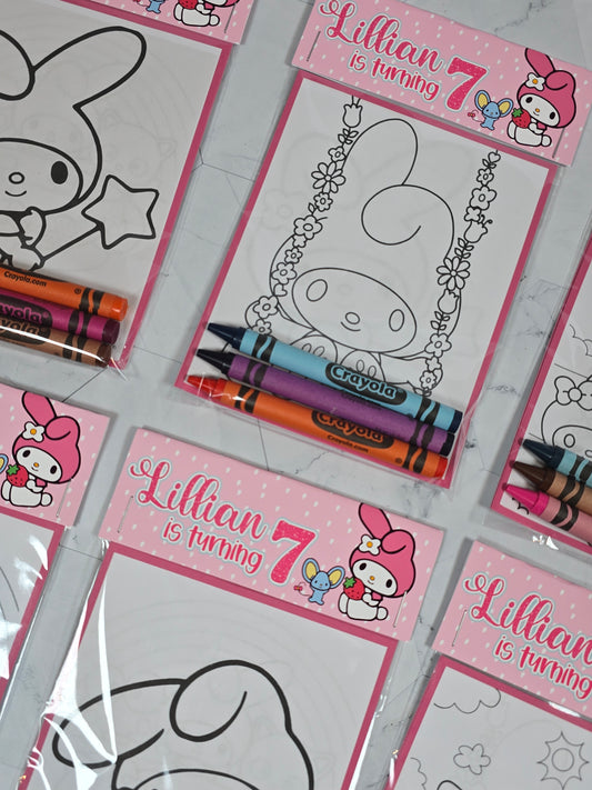 My Melody coloring books, My Melody coloring pages, My Melody party favors