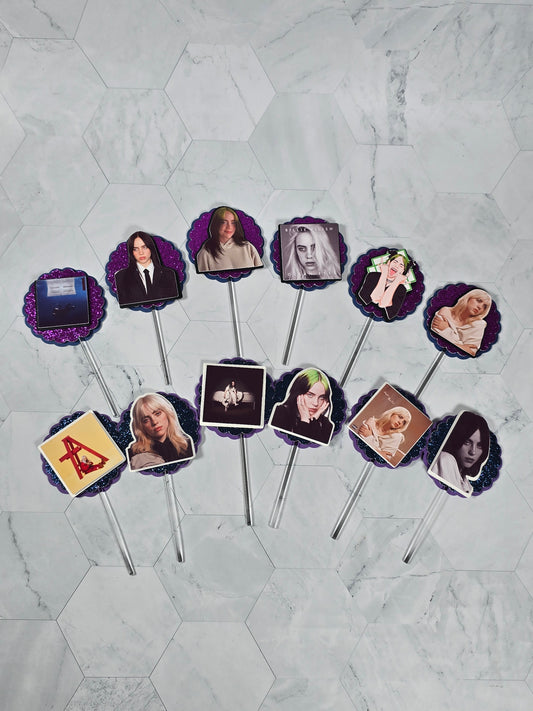 Billie Eilish Cupcake Topper Blue and Purple, Billie Eilish cupcake decor, Billie Eilish birthday