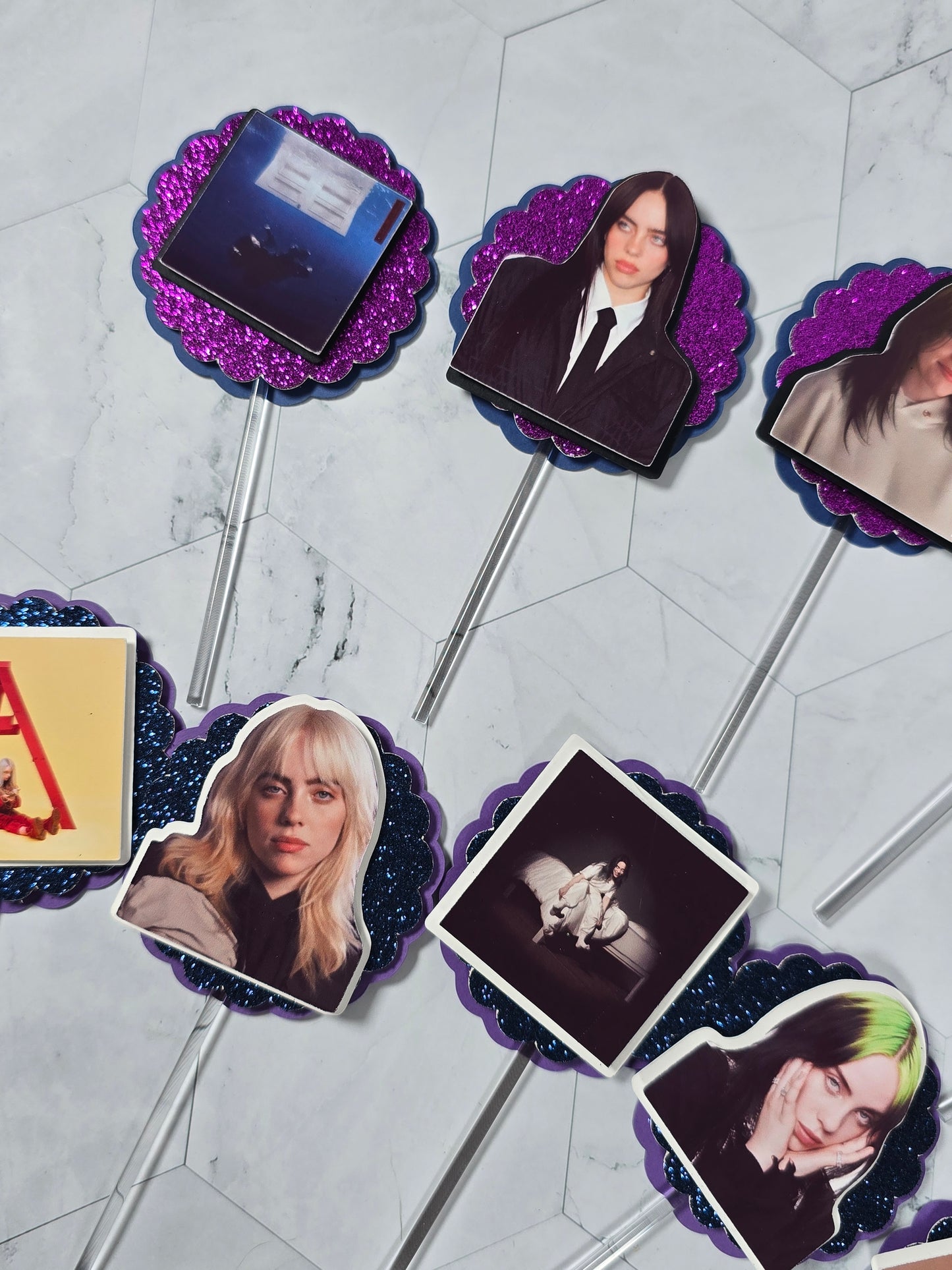 Billie Eilish Cupcake Topper Blue and Purple, Billie Eilish cupcake decor, Billie Eilish birthday