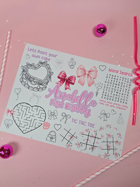 Girls wanna be ONE Birthday Placemats with Fun Activities – Custom Name & Age