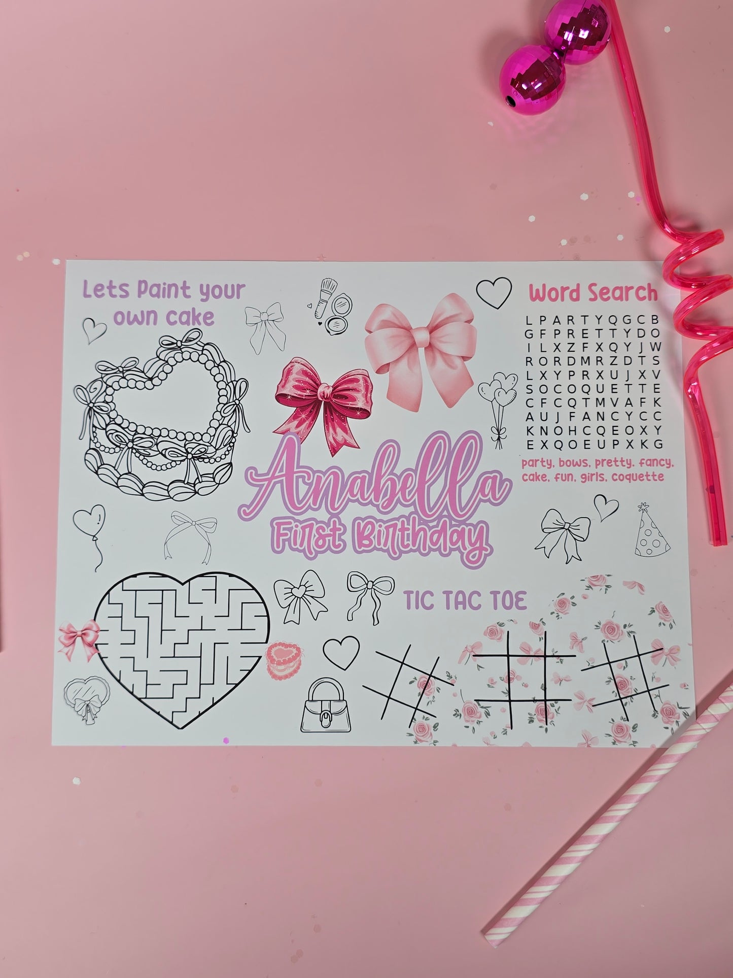 Girls wanna be ONE Birthday Placemats with Fun Activities โ Custom Name & Age