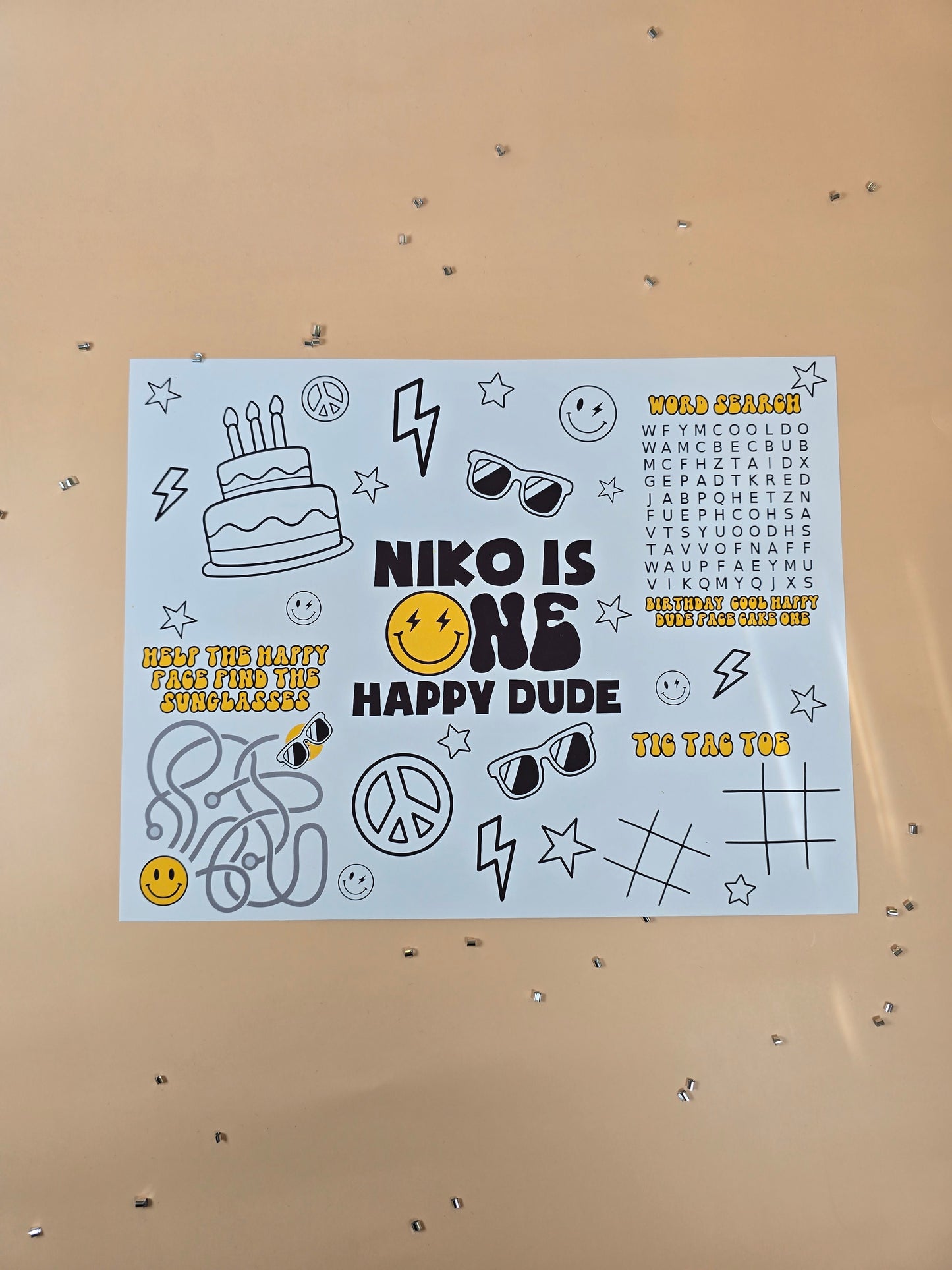 One Happy Dude Birthday Activity Placemats โ Personalized Set of 10, Custom One Happy Dude Themed Placemats for Kidsโ Birthday