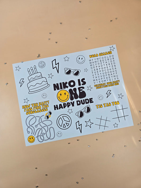 One Happy Dude Birthday Activity Placemats – Personalized Set of 10, Custom One Happy Dude Themed Placemats for Kids’ Birthday
