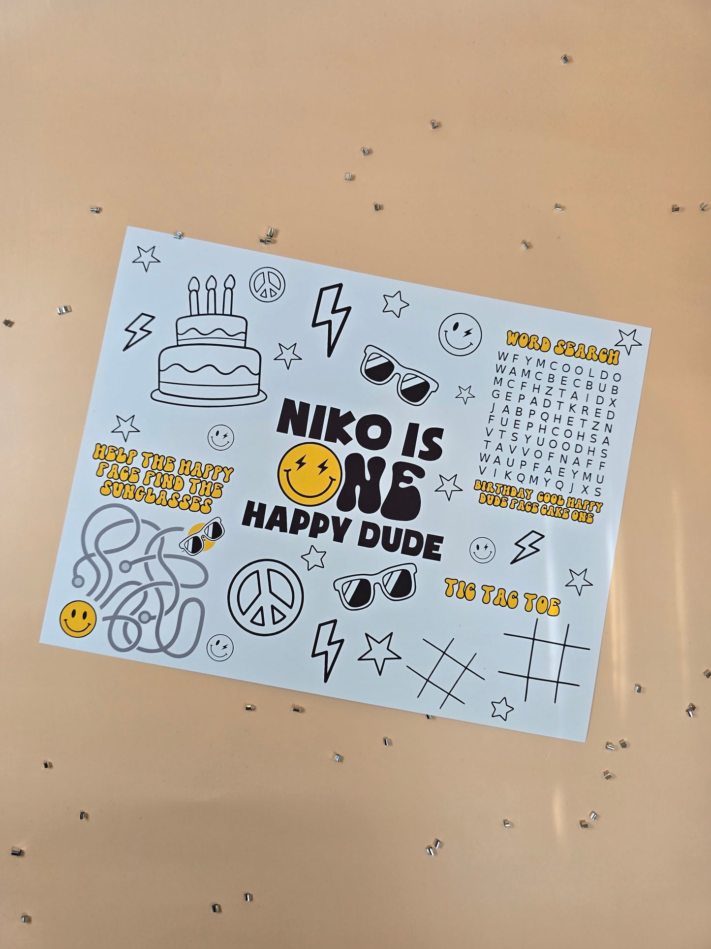 One Happy Dude Birthday Activity Placemats โ Personalized Set of 10, Custom One Happy Dude Themed Placemats for Kidsโ Birthday