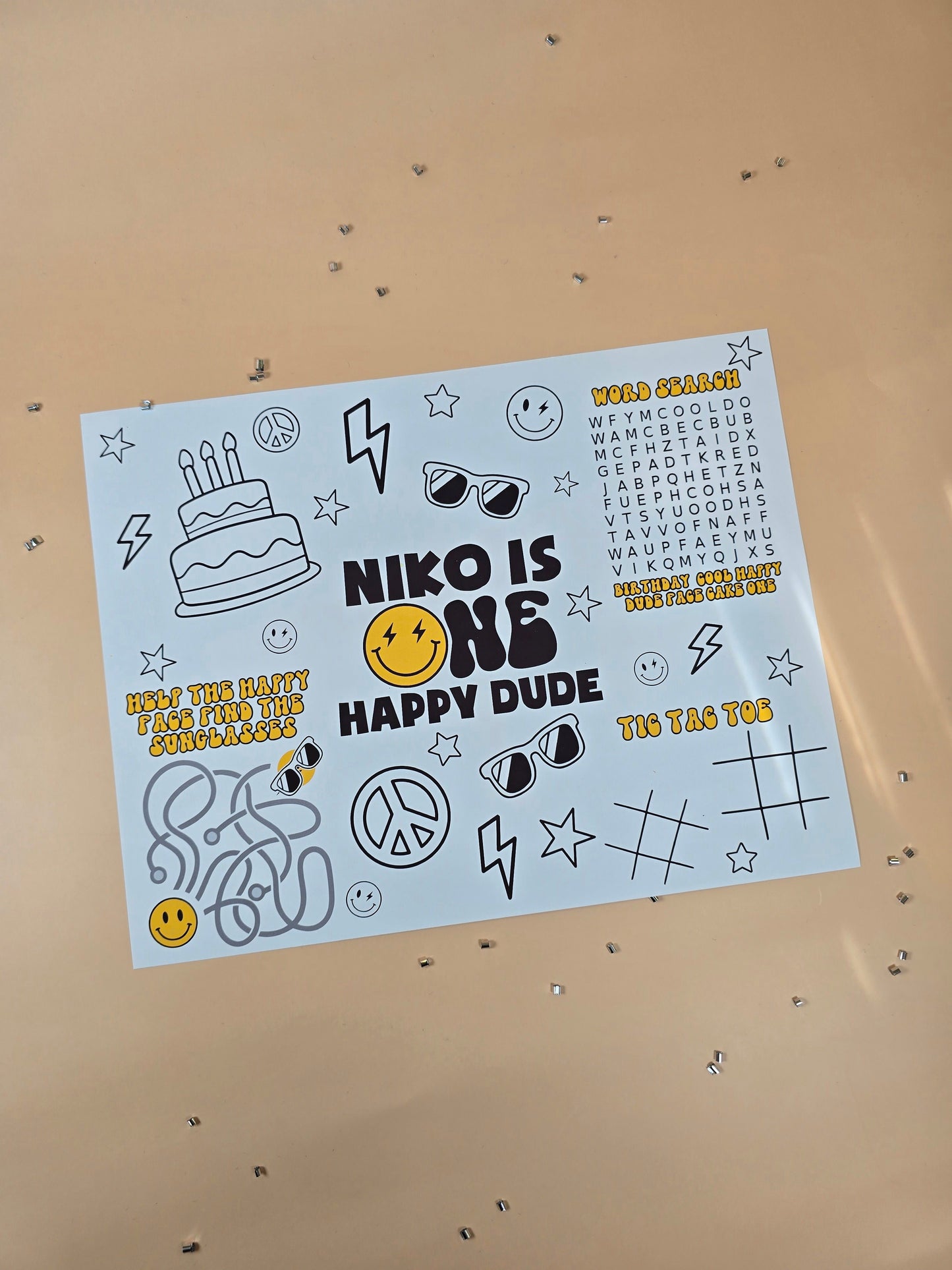 One Happy Dude Birthday Activity Placemats โ Personalized Set of 10, Custom One Happy Dude Themed Placemats for Kidsโ Birthday