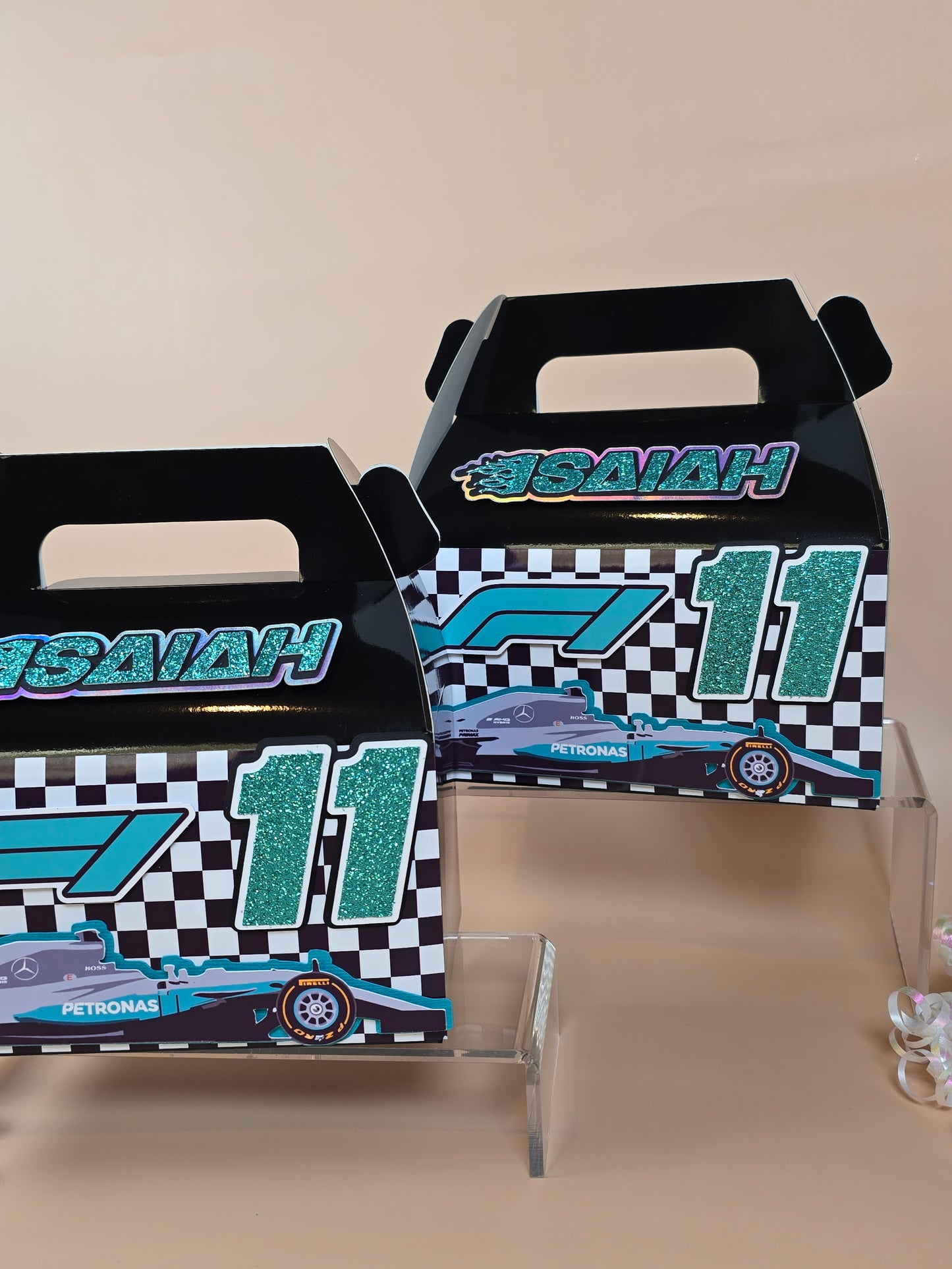 Race Cars Gable boxes, Formula 1 party favors , Mercedes birthday