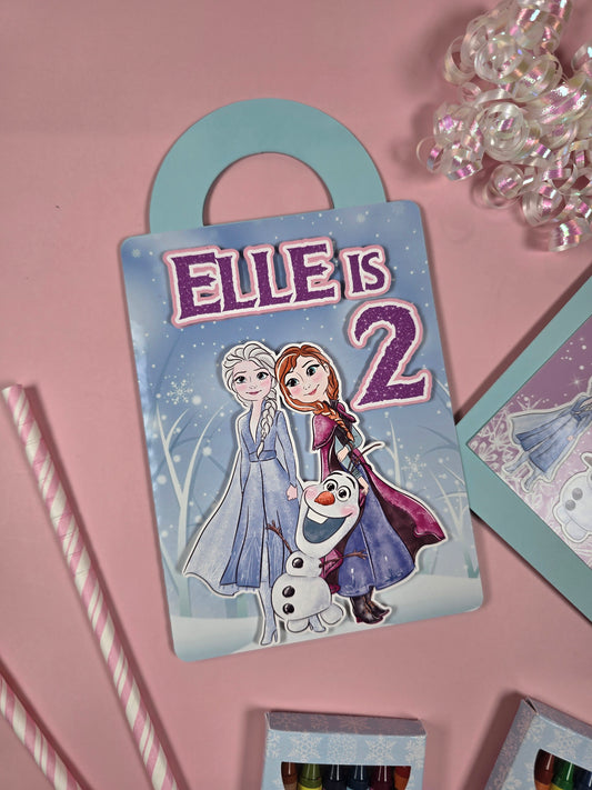 Ice princess coloring suite case + stickers, Enchanted Ice party favors, Magical snowland princess coloring