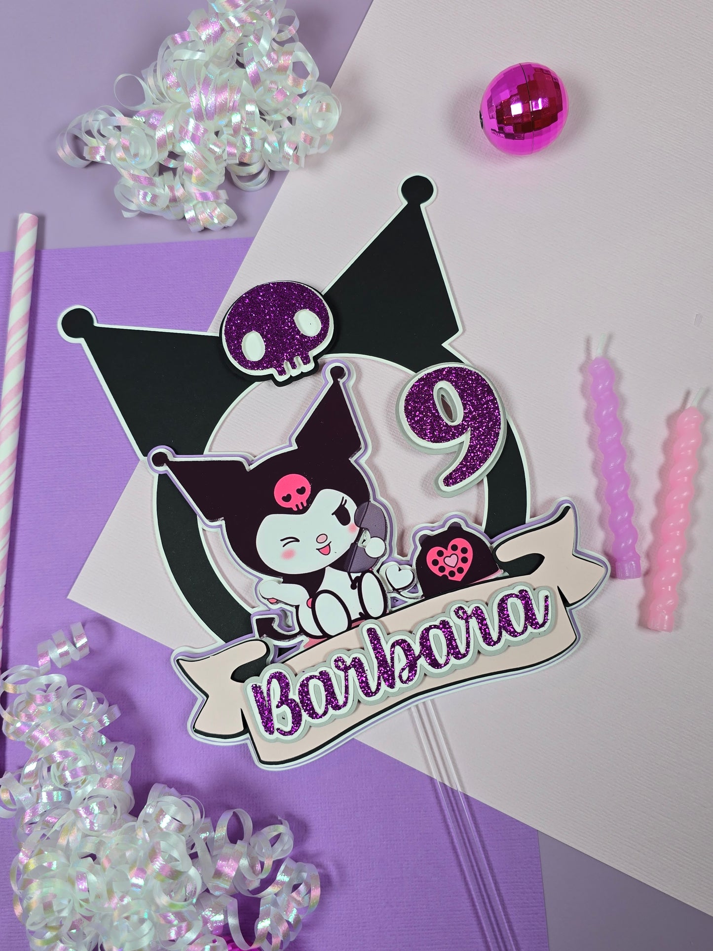 Kuromi Cake topper, Kuromi topper, Kuromi party theme, Kuromi birthday