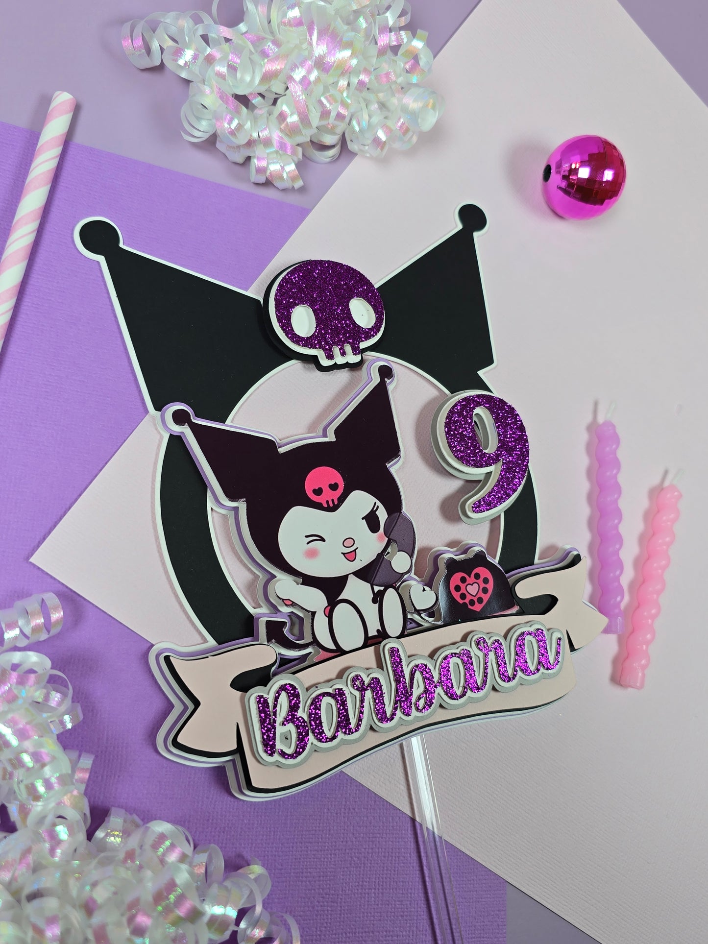 Kuromi Cake topper, Kuromi topper, Kuromi party theme, Kuromi birthday