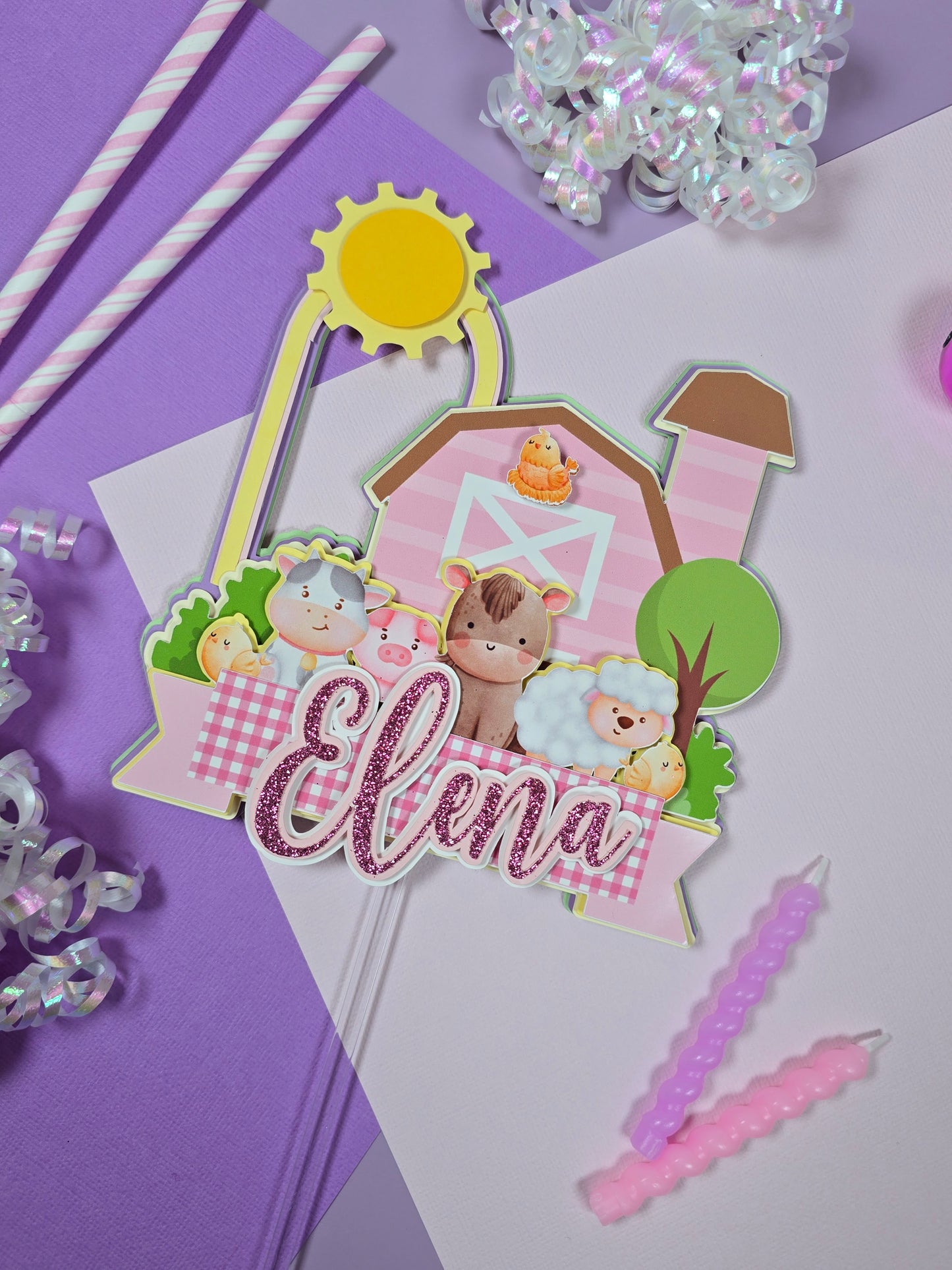 Girl Farm Animals Cake topper, farm animals cake topper