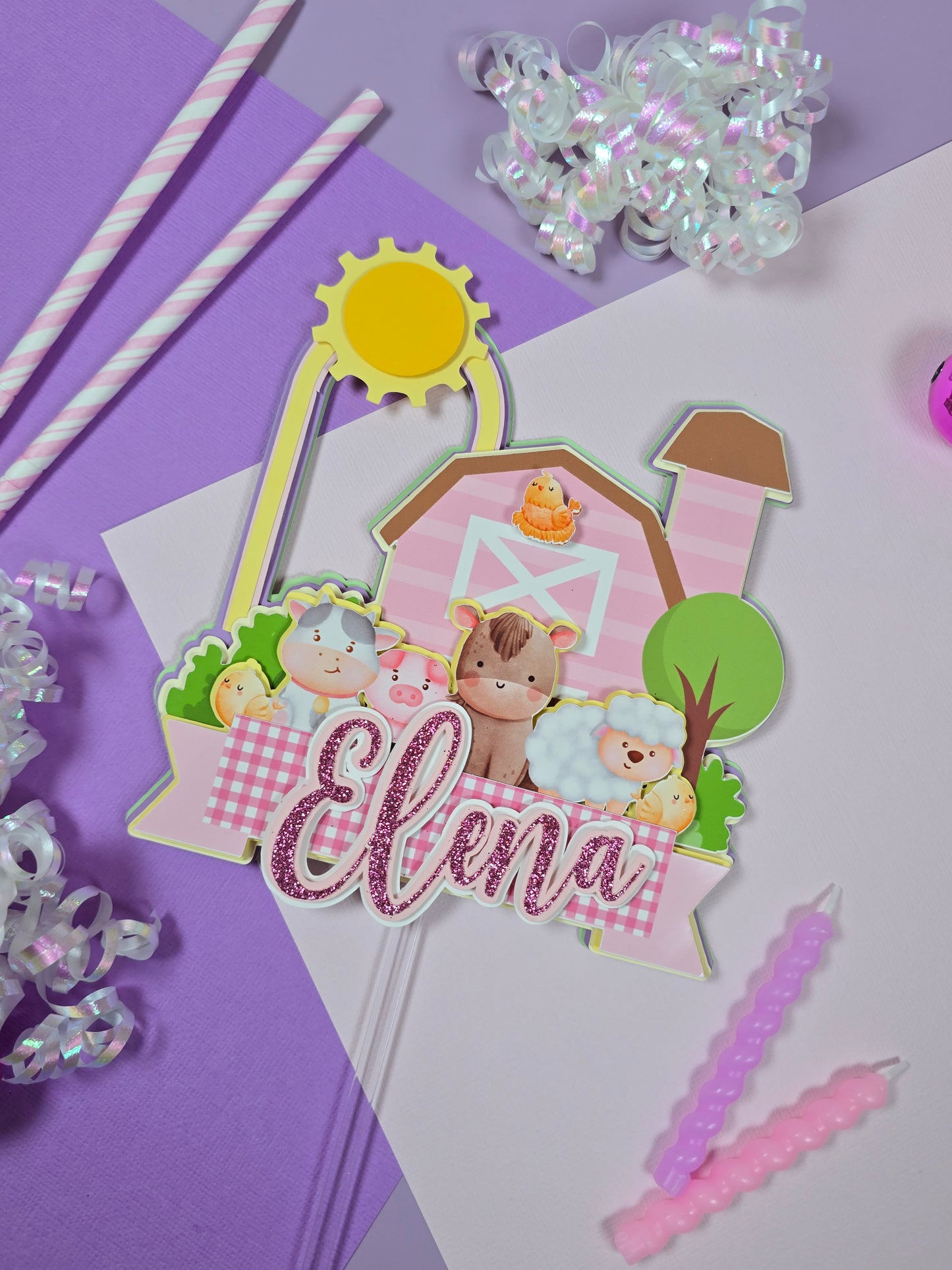 Girl Farm Animals Cake topper, farm animals cake topper