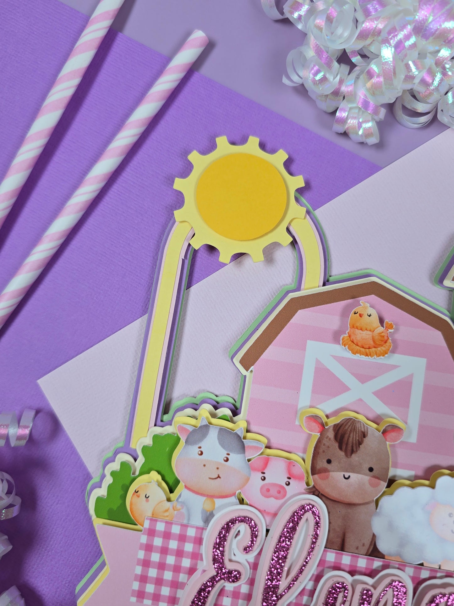 Girl Farm Animals Cake topper, farm animals cake topper