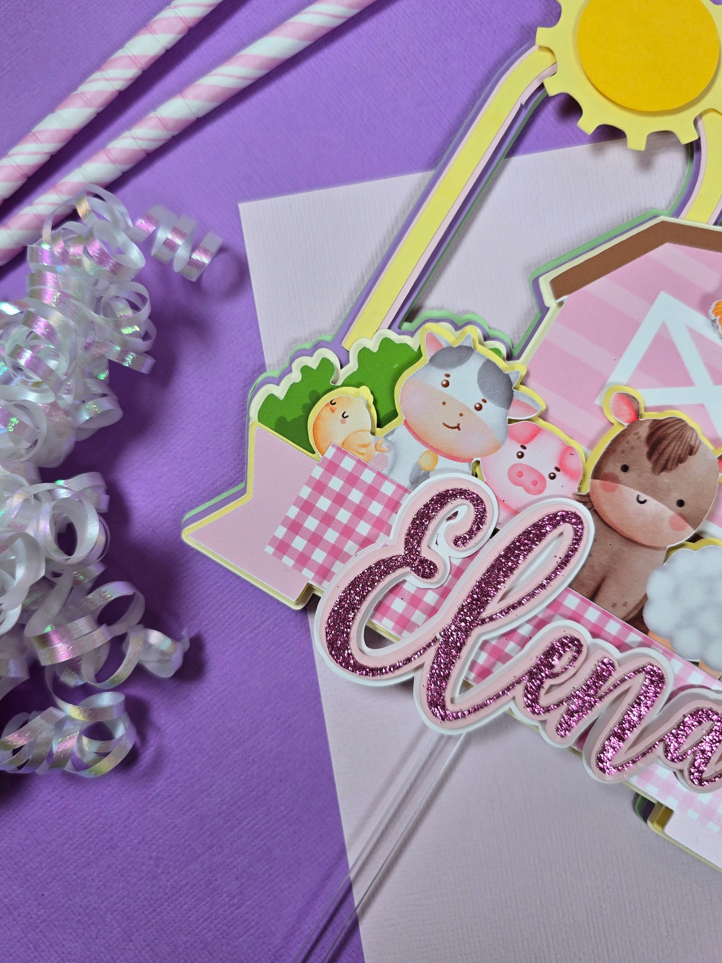 Girl Farm Animals Cake topper, farm animals cake topper
