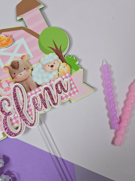 Girl Farm Animals Cake topper, farm animals cake topper