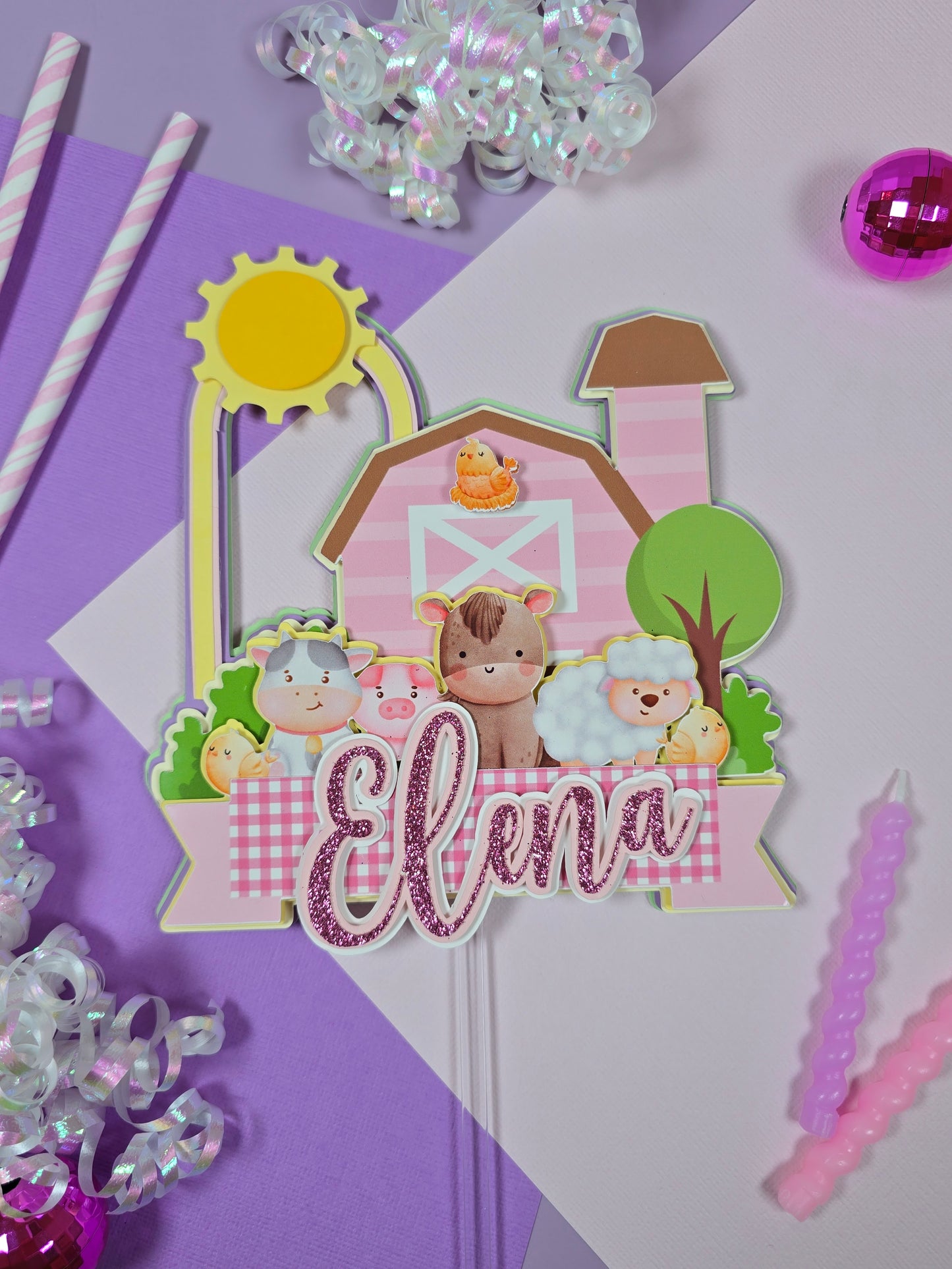 Girl Farm Animals Cake topper, farm animals cake topper