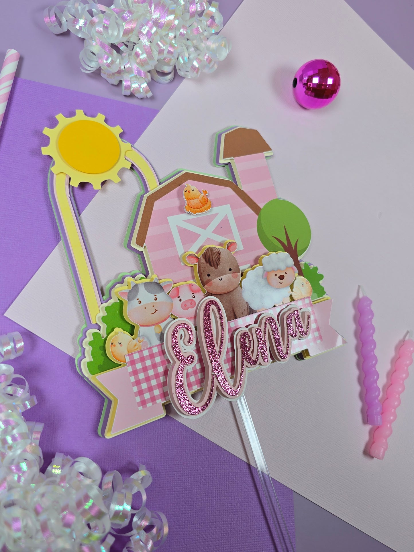 Girl Farm Animals Cake topper, farm animals cake topper