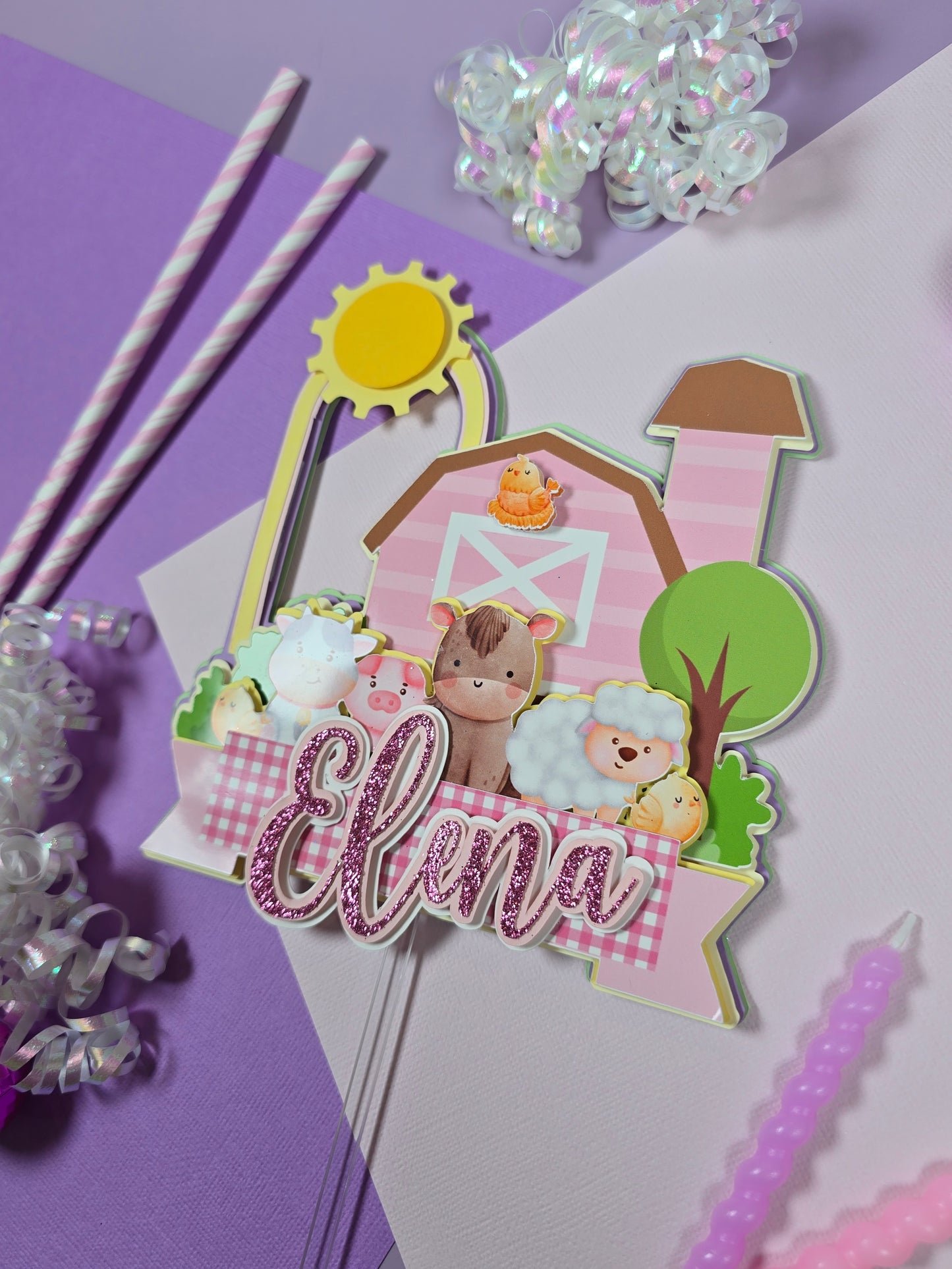Girl Farm Animals Cake topper, farm animals cake topper