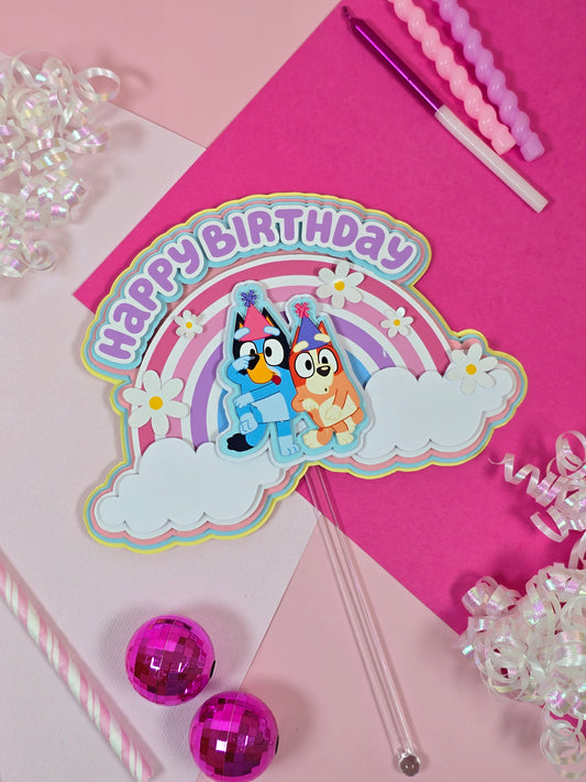 Rainbow Bluey Cake topper, Bluey theme party, Bluey party theme