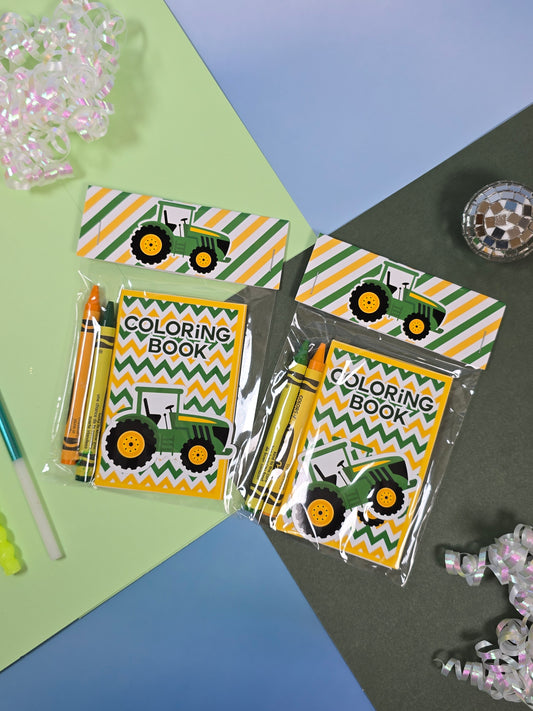 Green Tractor mini coloring books, Tractor mini coloring pages, Tractor farm party favors
