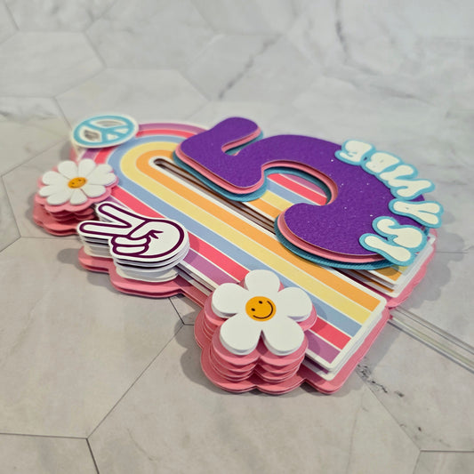 Groovy Rainbow Cake topper, 5 is a vibe Cake topper, five is a vibe cake topper