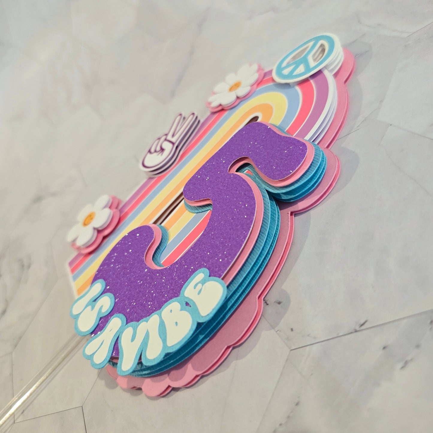 Groovy Rainbow Cake topper, 5 is a vibe Cake topper, five is a vibe cake topper