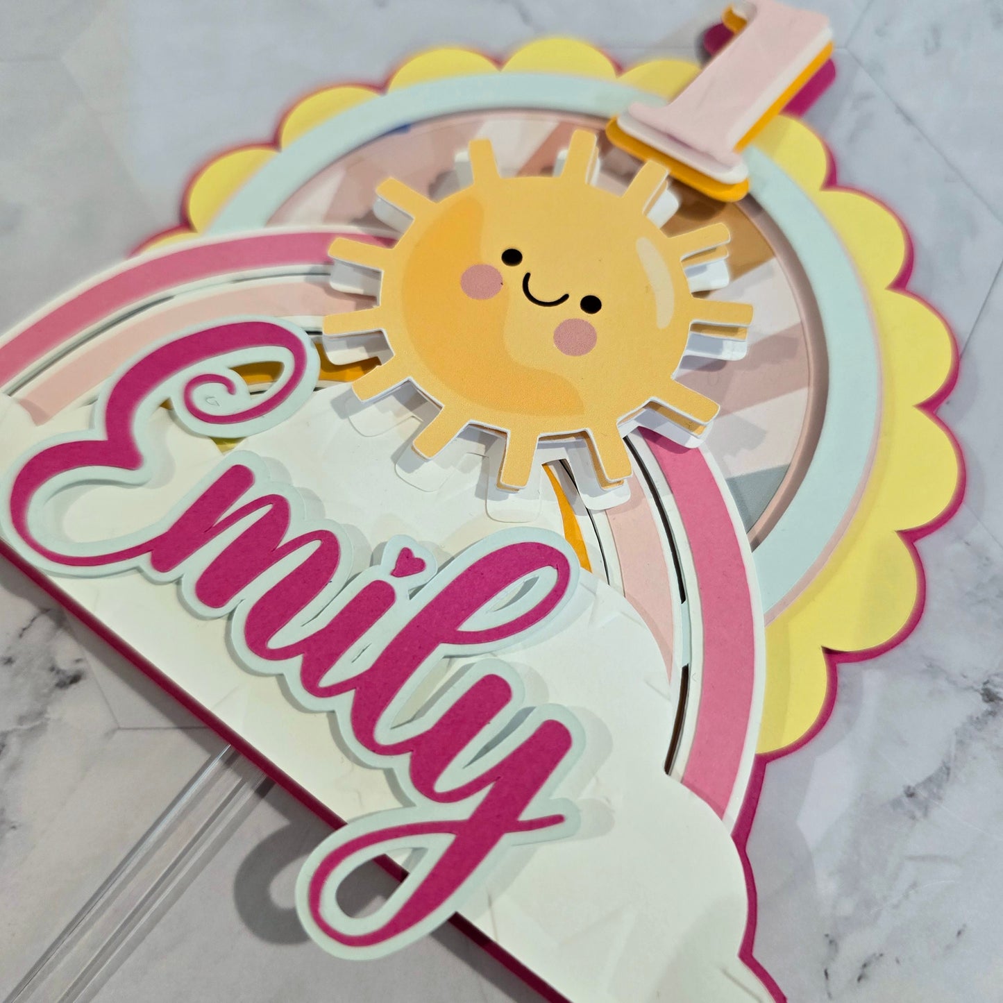 Sunshine Cake topper, Sunshine and rainbow cake topper, pink sunshine cake topper