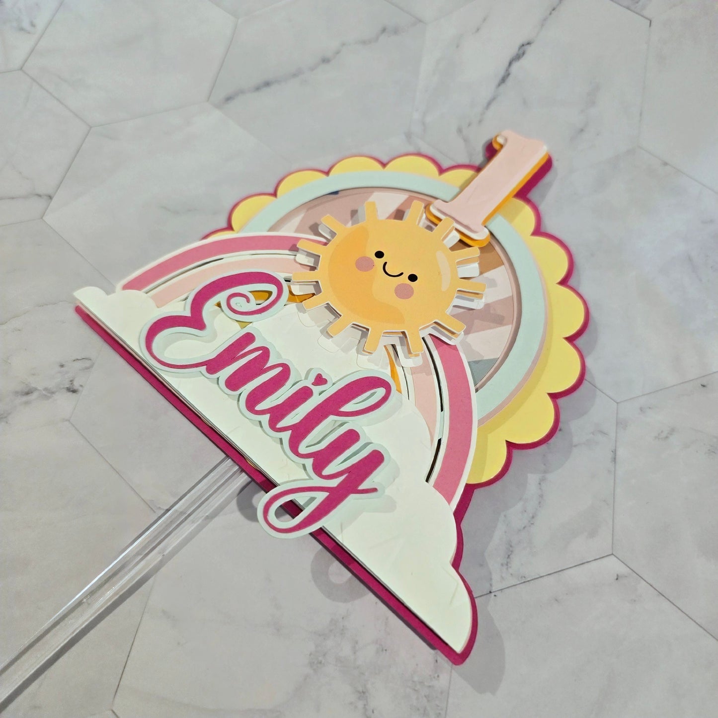 Sunshine Cake topper, Sunshine and rainbow cake topper, pink sunshine cake topper