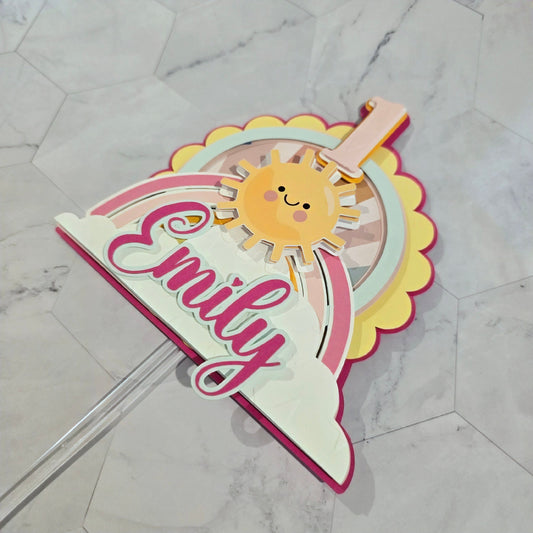 Sunshine Cake topper, Sunshine and rainbow cake topper, pink sunshine cake topper