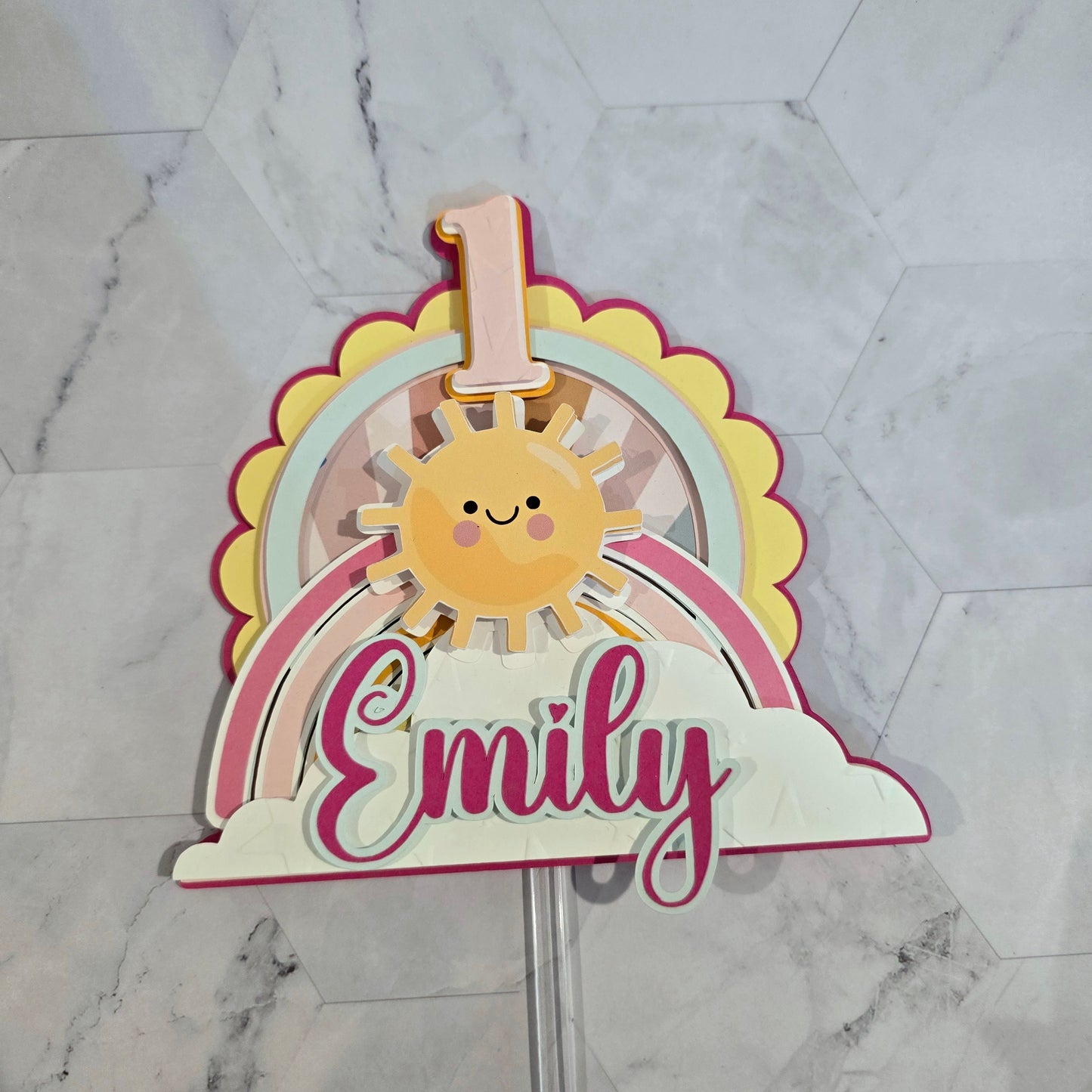 Sunshine Cake topper, Sunshine and rainbow cake topper, pink sunshine cake topper