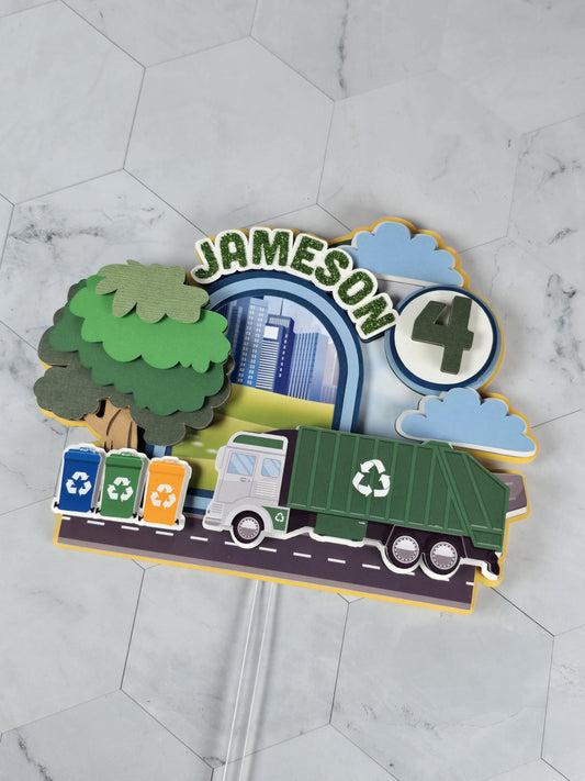 Garbage truck cake topper, Garbage truck party decor