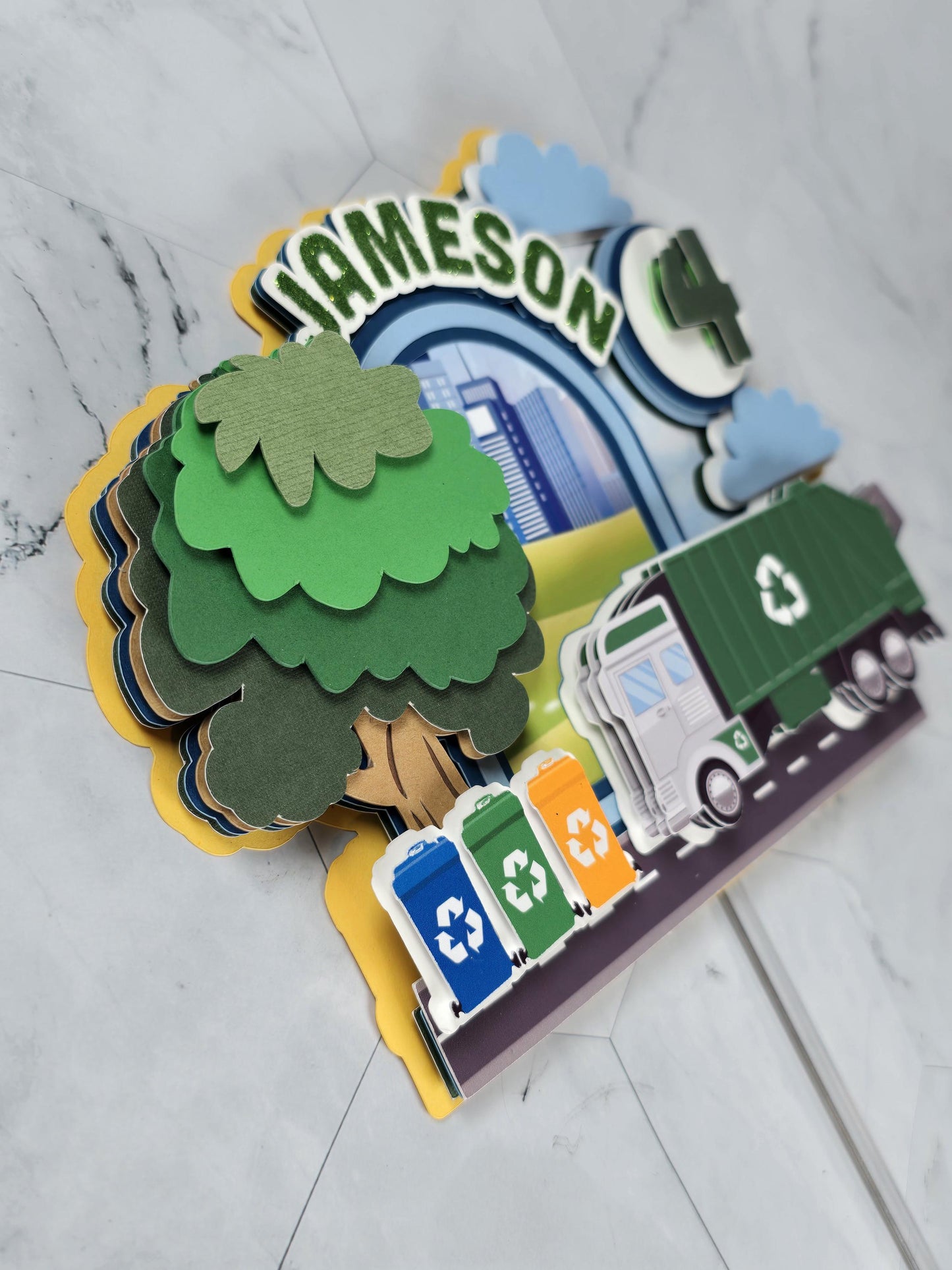 Garbage truck cake topper, Garbage truck party decor