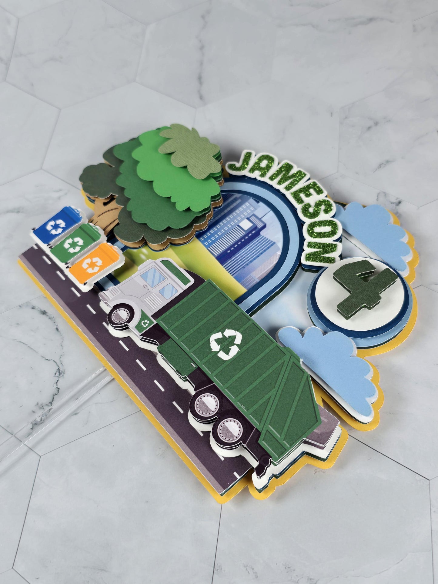 Garbage truck cake topper, Garbage truck party decor