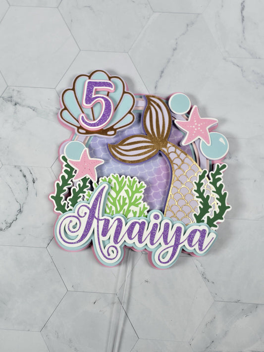 Mermaid cake topper, Under the sea party decoration, Mermaid birthday theme