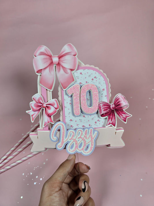 Coquette Cake topper, Coquette birthday, Pink Bow party theme, Love Shack Fancy Cake topper