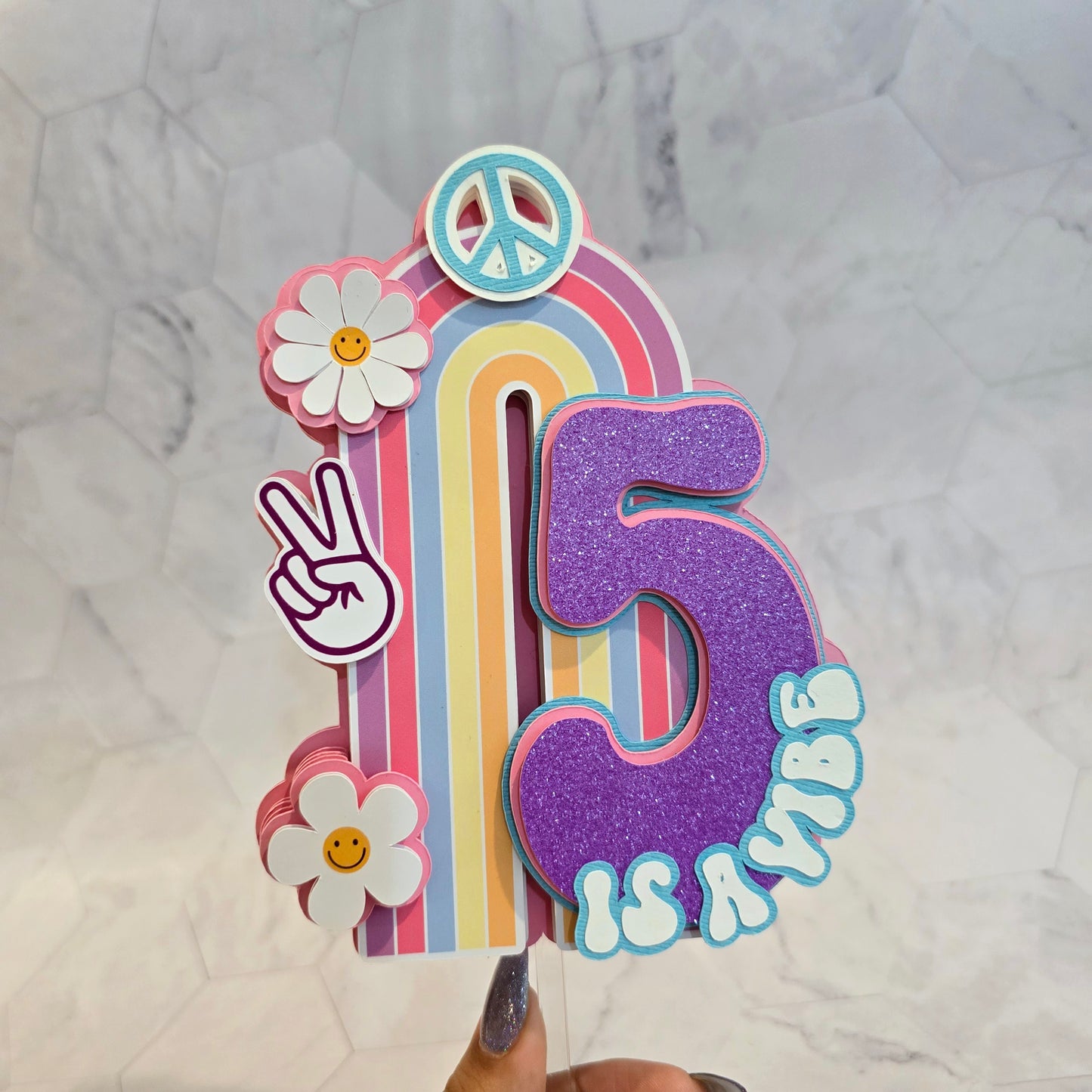 Groovy Rainbow Cake topper, 5 is a vibe Cake topper, five is a vibe cake topper