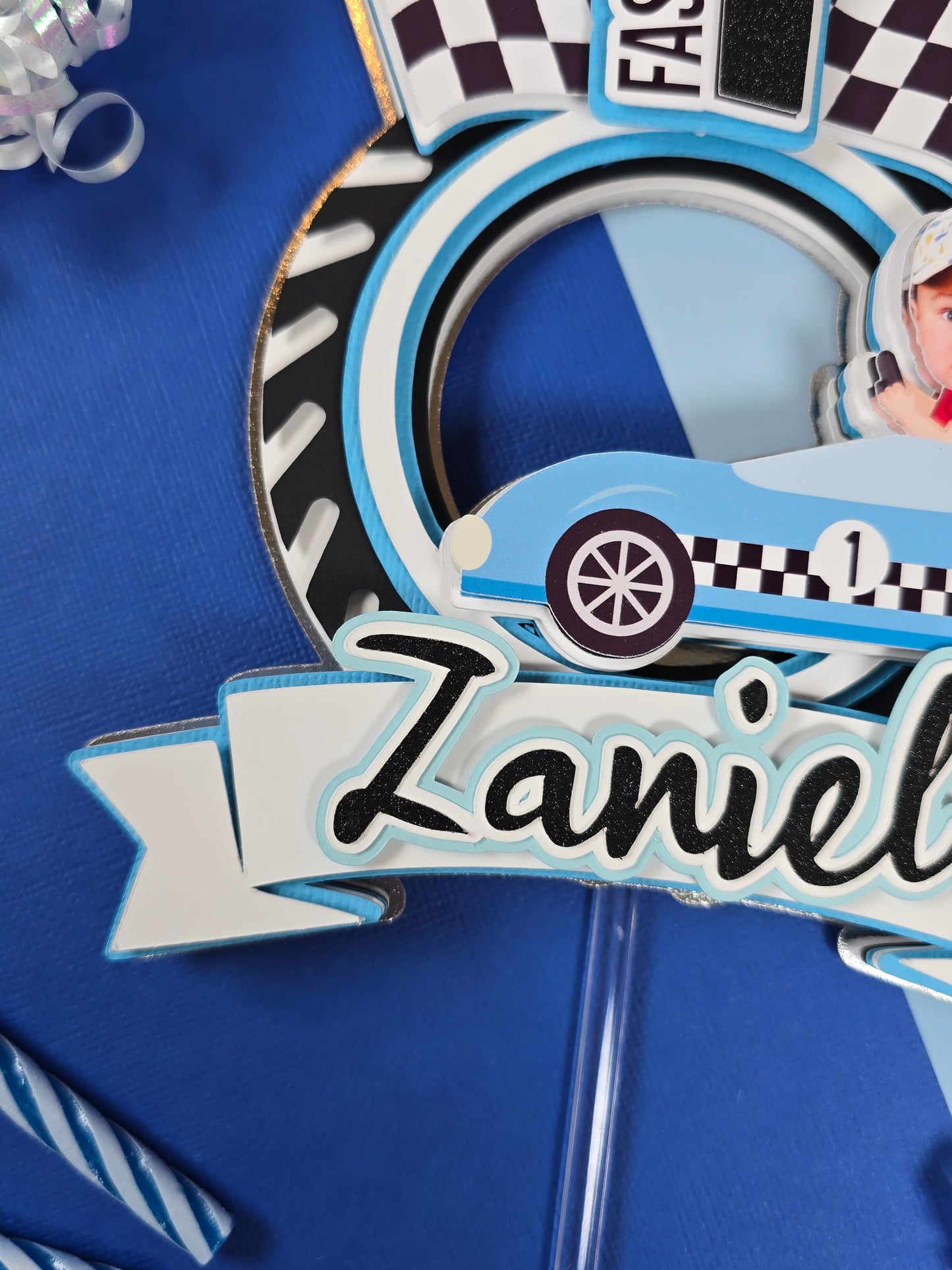 Race Car Cake topper, One fast birthday, Race cars Fast one party theme, Blue edition