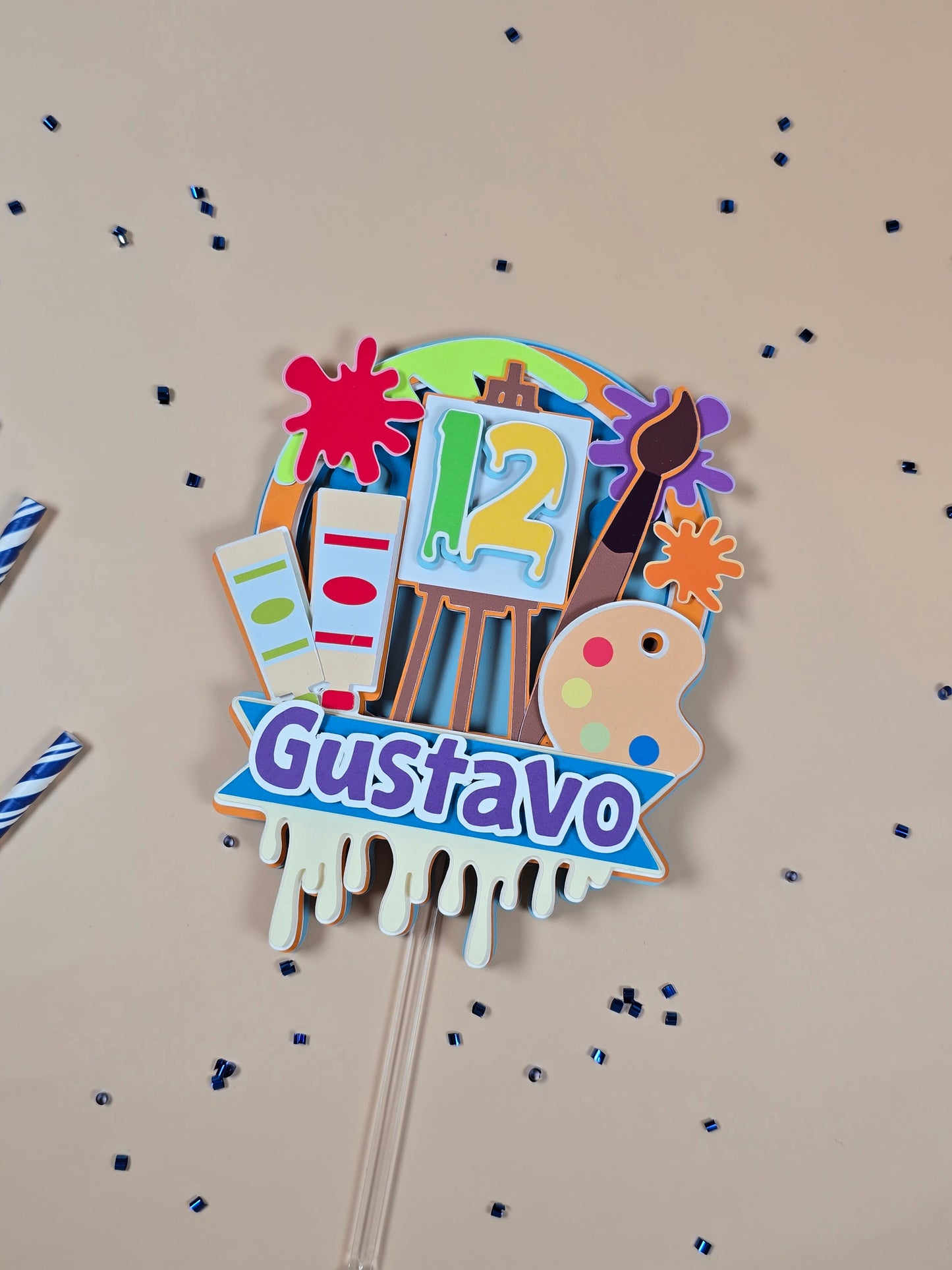 Art Theme inspired cake topper, Paint palettes cake topper, Artist birthday party