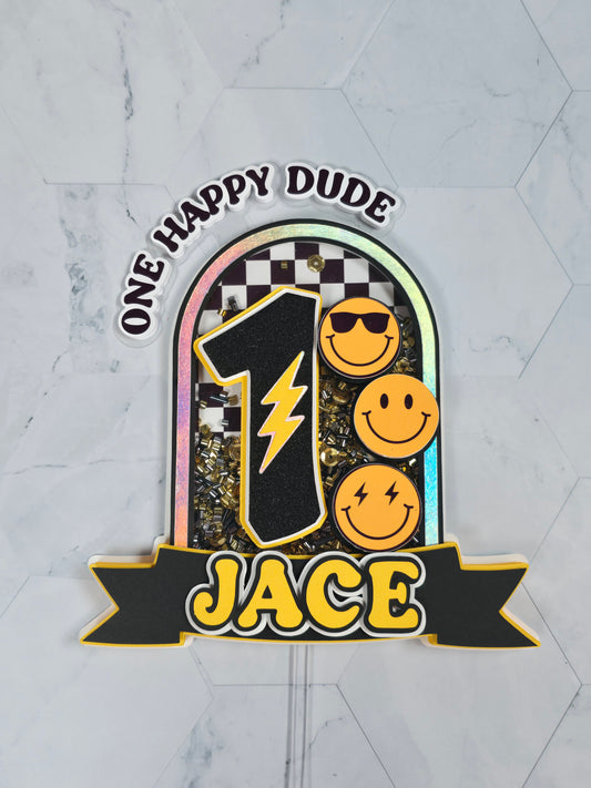 One Happy Dude Cake topper Shaker, One happy Dude birthday decorations, First Birthday Cake topper