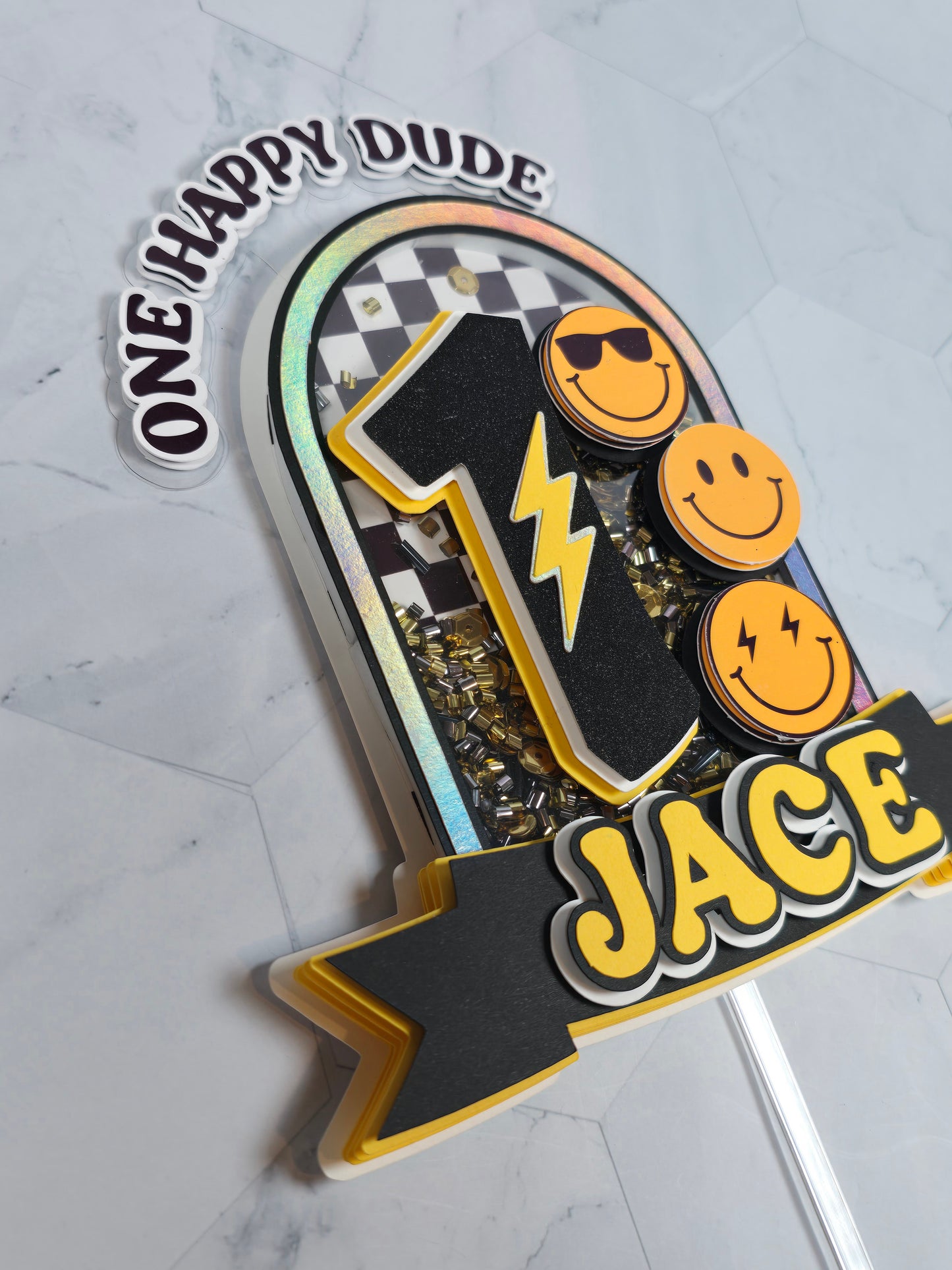 One Happy Dude Cake topper Shaker, One happy Dude birthday decorations, First Birthday Cake topper