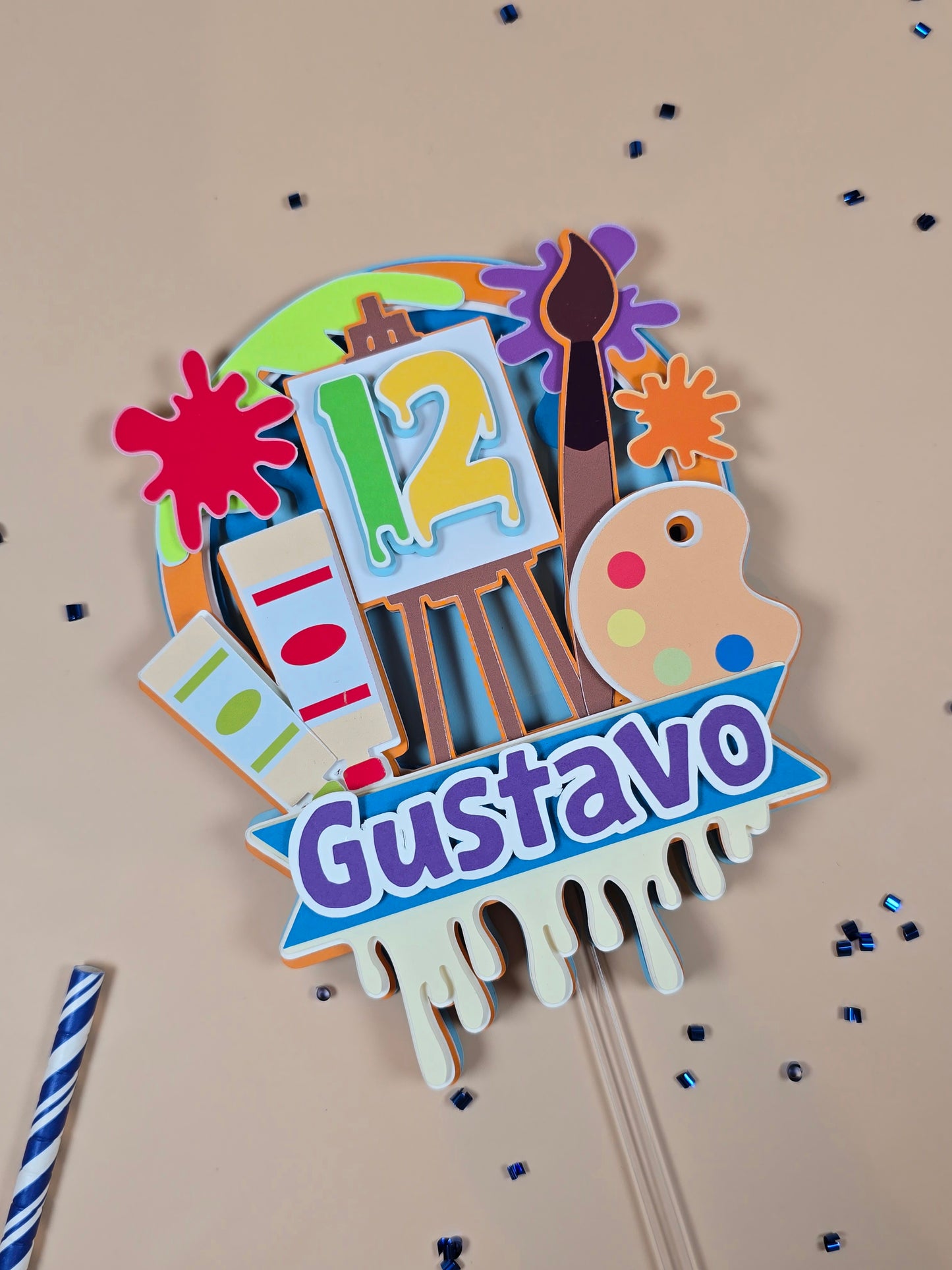 Art Theme inspired cake topper, Paint palettes cake topper, Artist birthday party