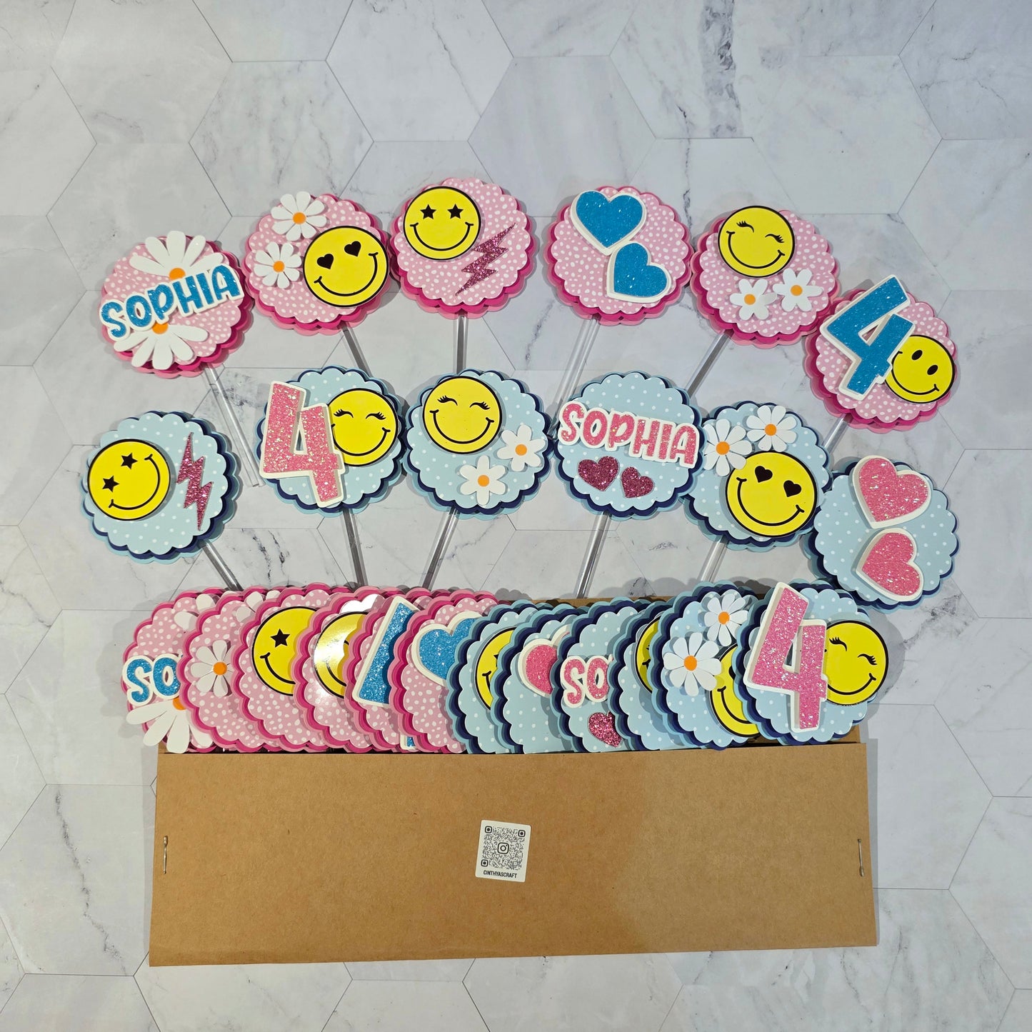 Happy Faces Cupcake Topper, Smiley face cupcake decor