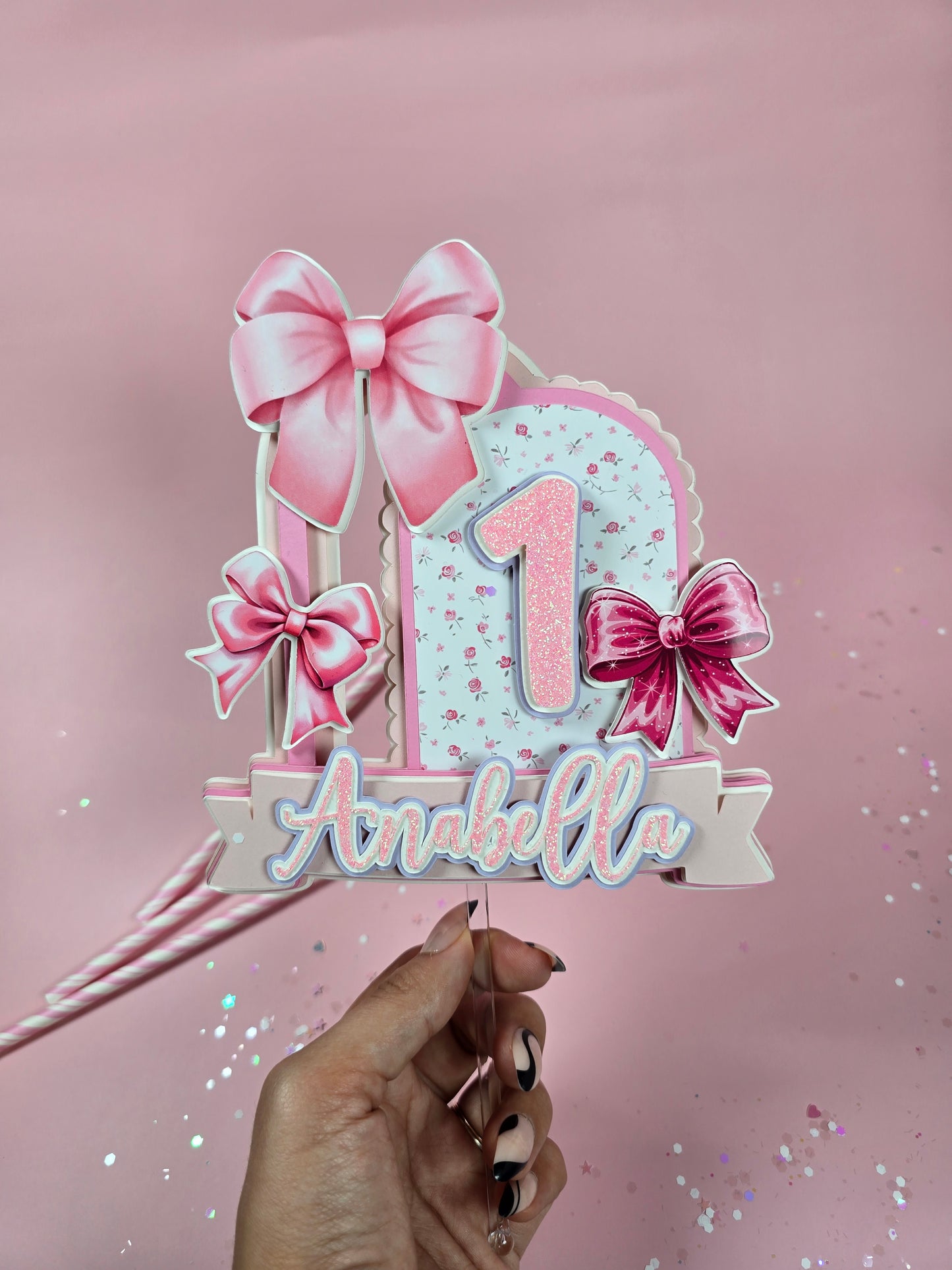 Coquette Cake topper, Coquette birthday, Pink Bow party theme, Love Shack Fancy Cake topper