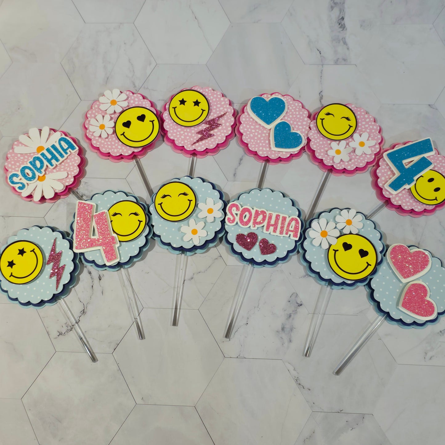 Happy Faces Cupcake Topper, Smiley face cupcake decor